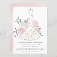 Blush Pink Floral Wedding Dress Bridal Shower Invitation