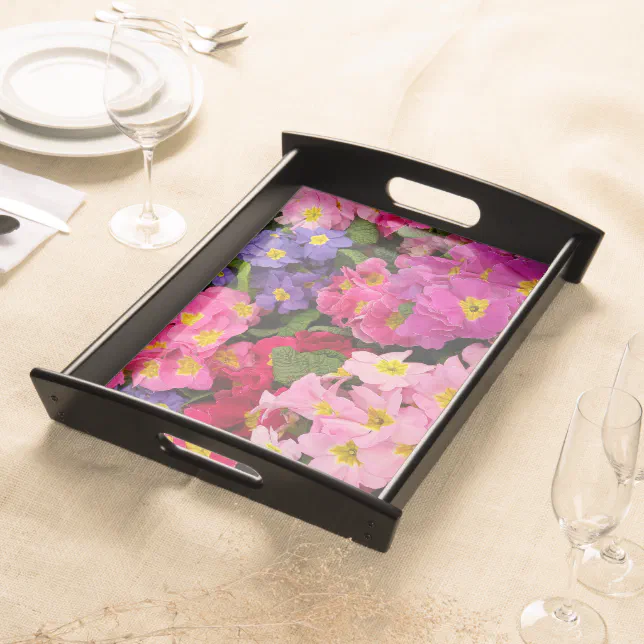 Colorful Floral Pink Blue Purple Primula Flowers Serving Tray