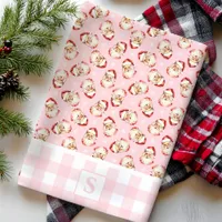 Vintage Santa Pink Gingham Monogrammed Christmas Kitchen Towel