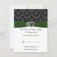 damask diamante green wedding RSVP