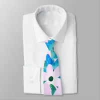 Light Pink Aqua Blue & Turquoise Floral Motif Neck Tie