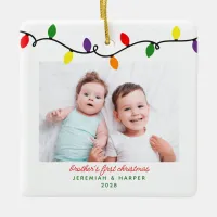 Colorful Brother's First Christmas Lights 2 Photos Ceramic Ornament