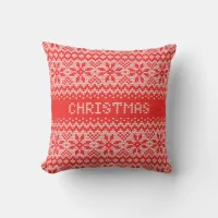 Knitted Stitch Pattern1 Christmas Red ID208 Throw Pillow