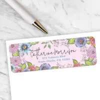 Pink Purple Blossoming Flowers Return Address Label