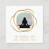 *~* Opal Gold Glitter Mindful  Woman Meditation Square Business Card