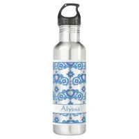 Celestial Love Stars Hearts White Stainless Steel Water Bottle