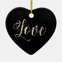 *~*  LOVE PHOTO Gold Glitter Heart Ornament