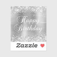 Glittery Silver Foil Happy Birthday Sticker