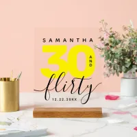 Modern Girly Bright Yellow 30 and Flirty Birthday Acrylic Sign