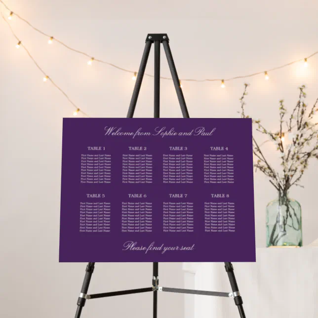 Dark Purple 8 Table Wedding Seating Chart Foam Board