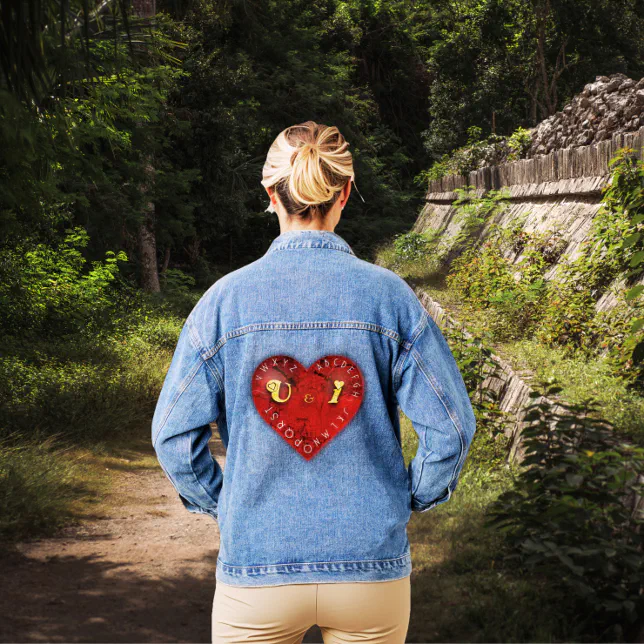 You and I - alphabet game on a red heart Denim Jacket