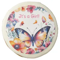 Butterfly in Flowers Girl's Baby Shower Sugar Cookie