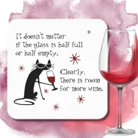 Room for More Wine Funny Quote with Cat Square Paper Coaster