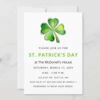 Simple Elegant Shamrock St Patricks Day  Invitation