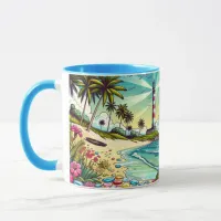 Pretty Comic Book Style Tropical Paradise Mug