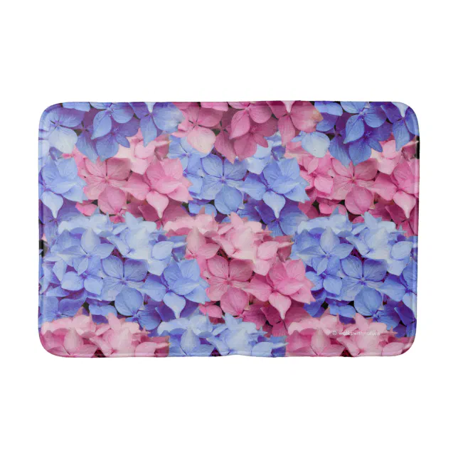 Heavenly Pink and Baby Blue Hydrangeas Bathroom Mat