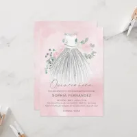 Blush Silver glitter Floral Dress Quincea&#241;era Invitation