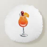 Watercolor Tequila Sunrise Cocktail Round Pillow