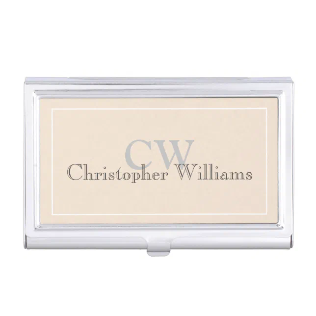 Beige Minimalist Name Monogram Business Card Case