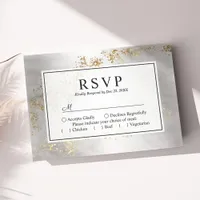 Modern Luxe Gold Flecks Gray Watercolor Wedding RSVP Card