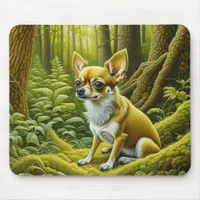 Cute Little Chihuahua Sitting in the Woods Mouse Pad