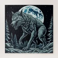 Vintage Werewolf Growling on a Full Moon Night Jigsaw Puzzle