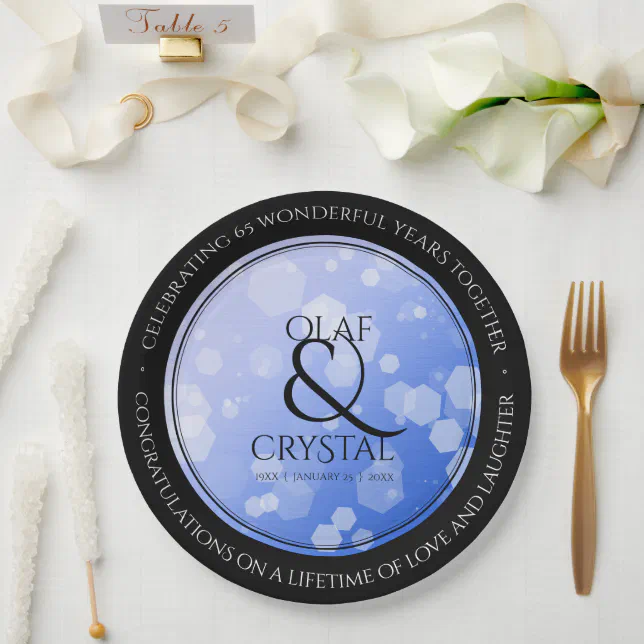 Chic 45th 51st 65th Sapphire Wedding Anniversary Paper Plates