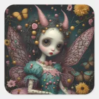 The Adorable Pink Devilish Fairy Square Sticker