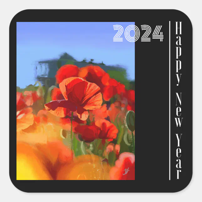 Happy New Year - the poppies house  Square Sticker
