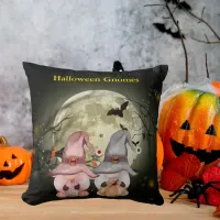 Halloween Gnome Couple Full Moon Throw Pillow