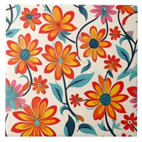 Whimsical Folk Art Flowers  Ceramic Tile