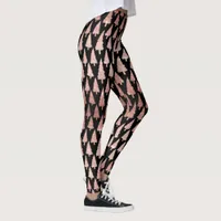 Elegant black + rose gold glitter pink xmas trees leggings