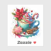 Cute Watercolor Hot Cocoa, Candy Canes Christmas Sticker