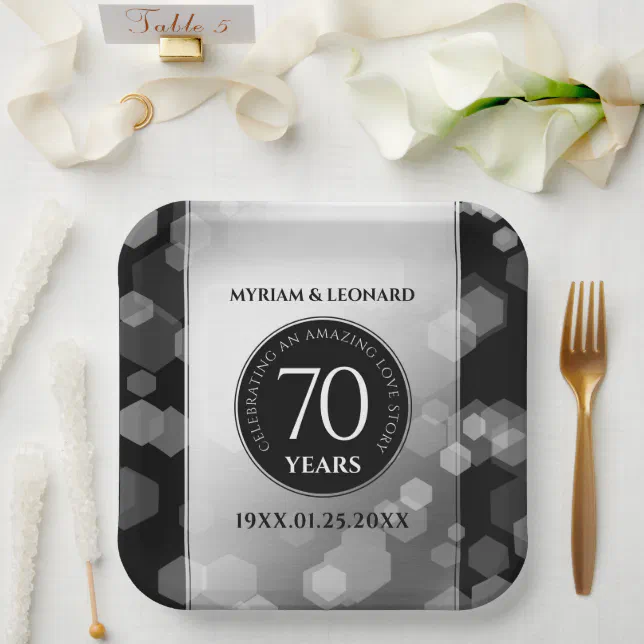 Elegant 70th Platinum Wedding Anniversary Paper Plates
