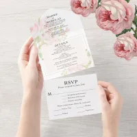 Wedding Blush Dusty Pink Rose Floral Watercolor All In One Invitation
