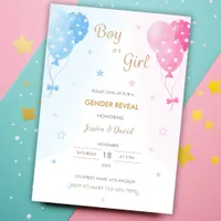 Cute Pink Blue Balloons Boy or Girl Gender Reveal Invitation