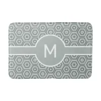 Modern White Monogram on Grey Geometric Bath Mat