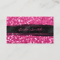 Rose Pink Confetti Glitter Black Brush Strokes Business Card