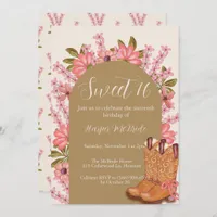 Western Wildflower Sweet 16 Birthday Cowgirl Boots Invitation