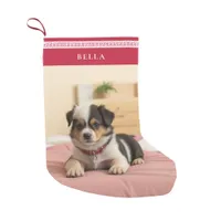 Cute Christmas Custom Pet Name Photo Greek Meander Small Christmas Stocking