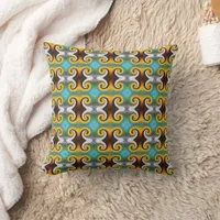 Trendy retro pattern in yellow, blue, brown, white throw pillow