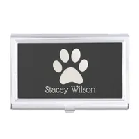 Paw Print Logo In Charcoal And White Business Card Case