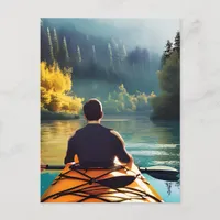 Serene Kayaking Scene | Man in Kayak in Mountains Postcard