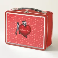 Cute White Pony with Red Heart Metal Lunch Box