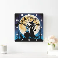 Witch stirring potions on Halloween night Square Wall Clock