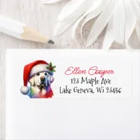 White Lab in Santa Hat Christmas Label