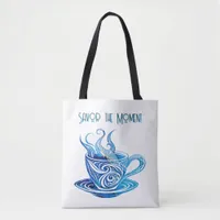 Artistic Blue Coffee Cup with Swirling Patterns Tote Bag