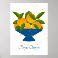 Florida Citrus Oranges in Blue Fruit Bowl Poster