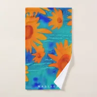 colorful orange sunflowers stylish modern art hand towel