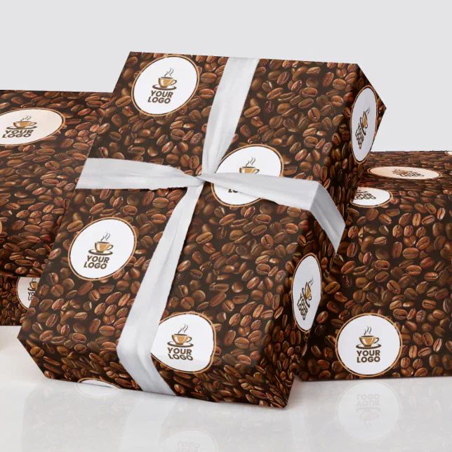 Coffee Beans Pattern Shop Brand Logo Wrapping Paper